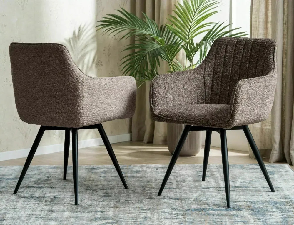 Set 2 Scaune rotative din Stofa Leo Bej si Metal Negru H84xL56xA58cm Ballo