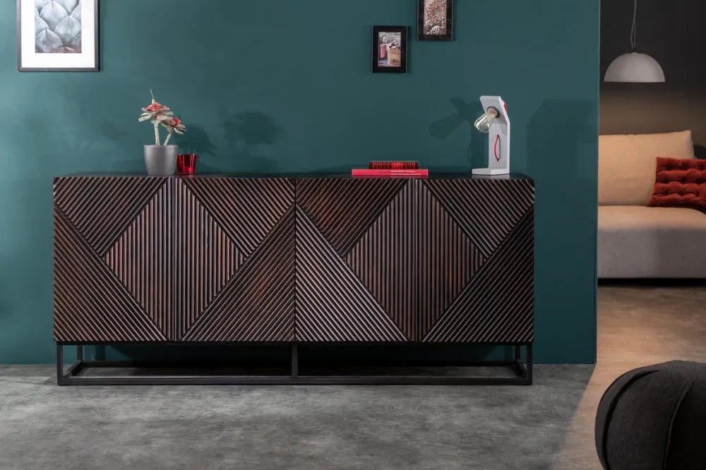 Comoda din Lemn de mango Maro inchis si Metal Negru L177xH77cm Creativo