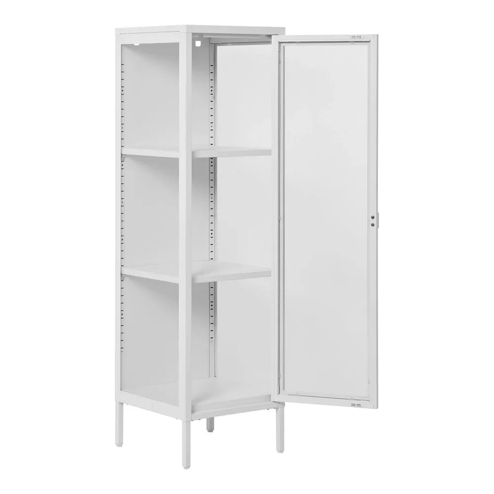 Dulap ingust cu 1 usa din Sticla si Metal Alb L40xH140cm Brisbane Slim