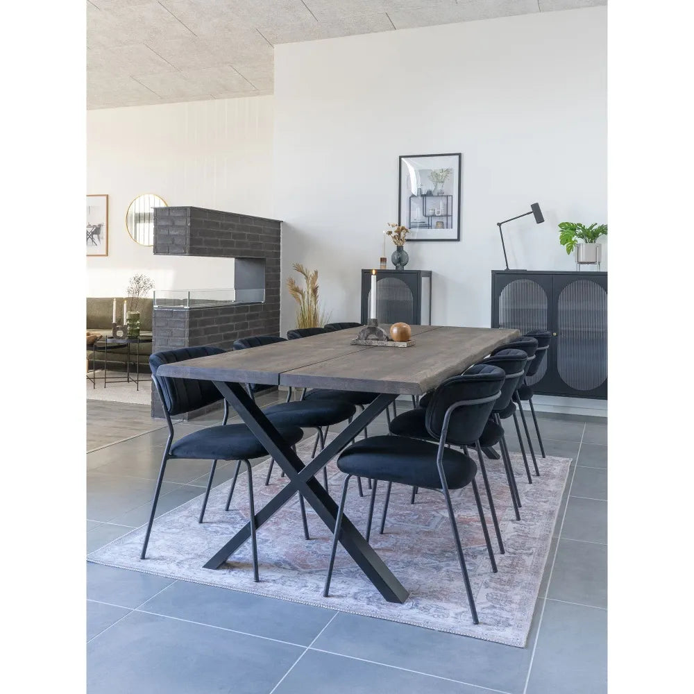 Masa din Metal Negru si Lemn de stejar Maro inchis L240xH75cm Toulon