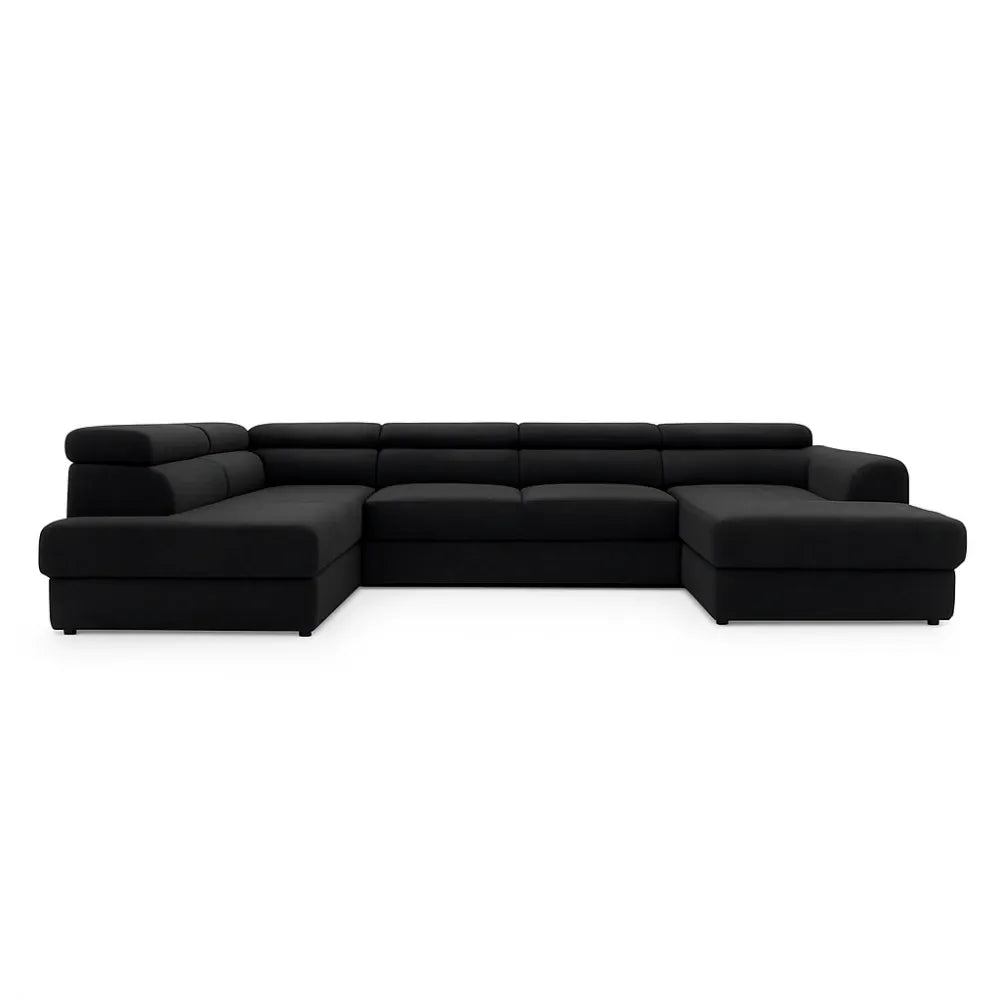 Coltar Extensibil cu spațiu depozitare in formă U Bergamo III catifea Vogue negru