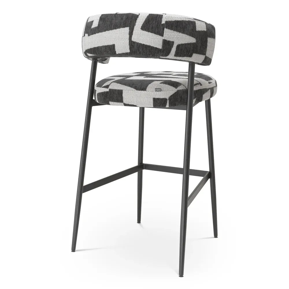Scaun de bar tapitat cu Stofa Negru/Alb L59xA57xH102cm Folsom Eichholtz