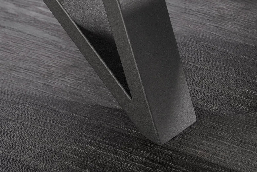 Masa din Sticla securizata/Ceramica Alb cu efect de marmura si Metal Negru L160-200xH77cm Atlas