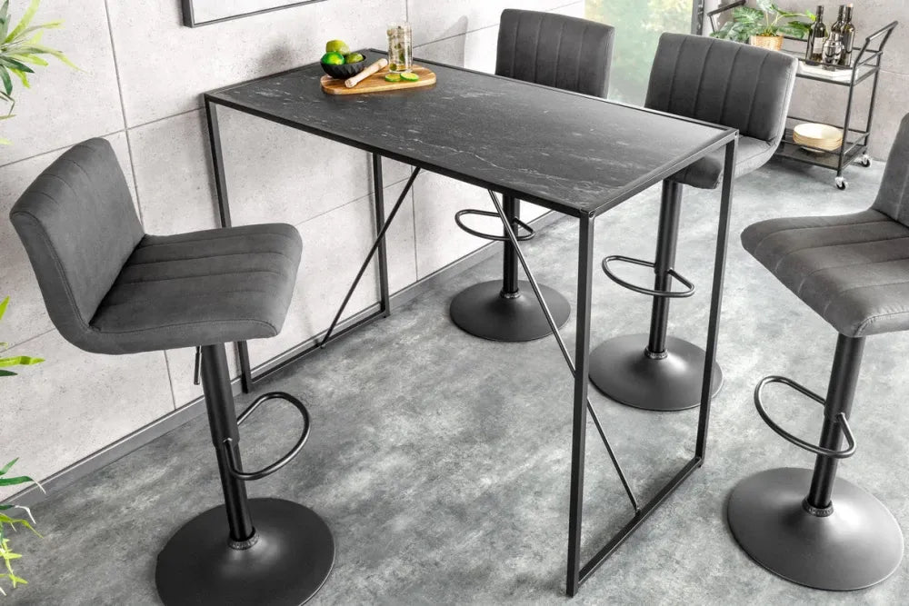 Masa bar din MDF Negru cu efect de marmura si Metal Negru L120xH105cm Slim line