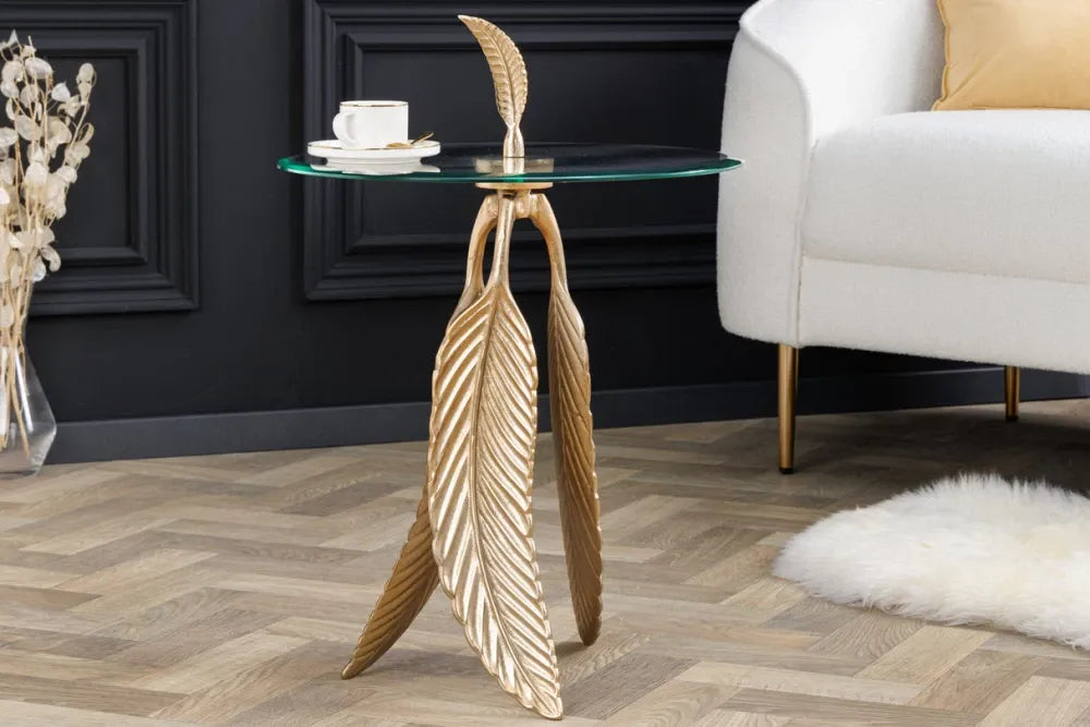 Masuta laterala din Sticla securizata Transparent si Metal Auriu L44xH64.5cm Feather