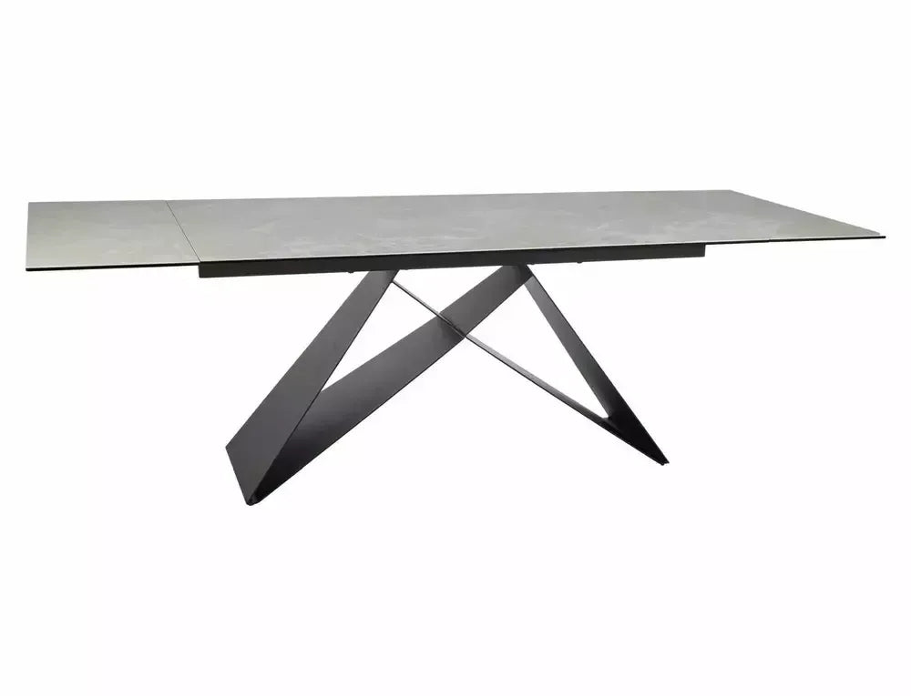 Masa Dreptunghiulara de 12 persoane din Sticla securizata+Ceramica Crem si Metal Negru mat L160-240xH77cm Westin