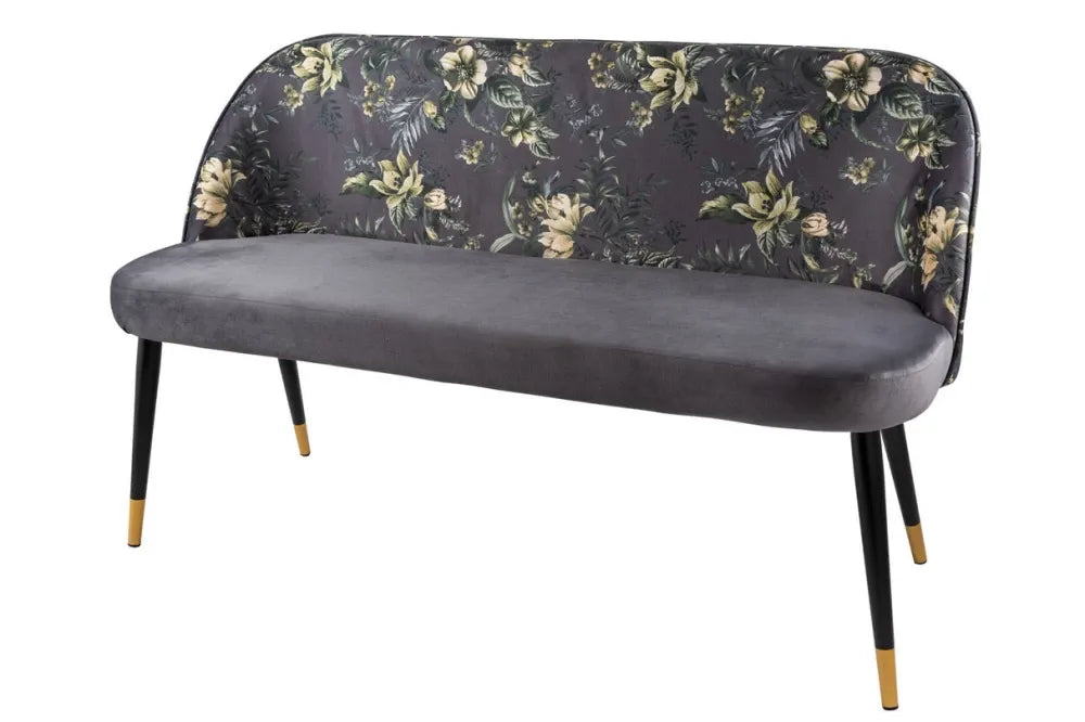 Banca din Metal Negru/Auriu si Catifea Gri H80xL130cm Pret-a-porter Boutique