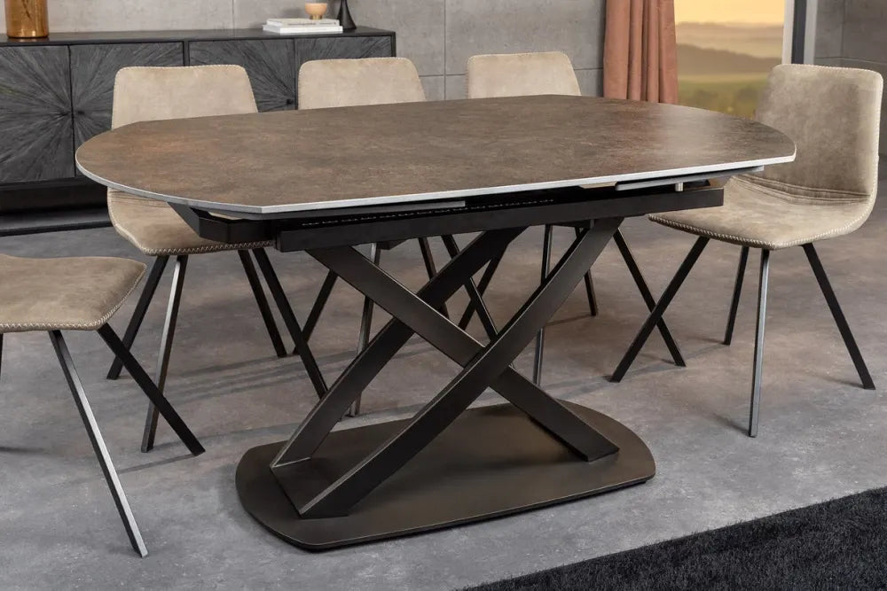 Masa extensibila din Ceramica Maro si Metal Bronz L130-190xH75cm Inception