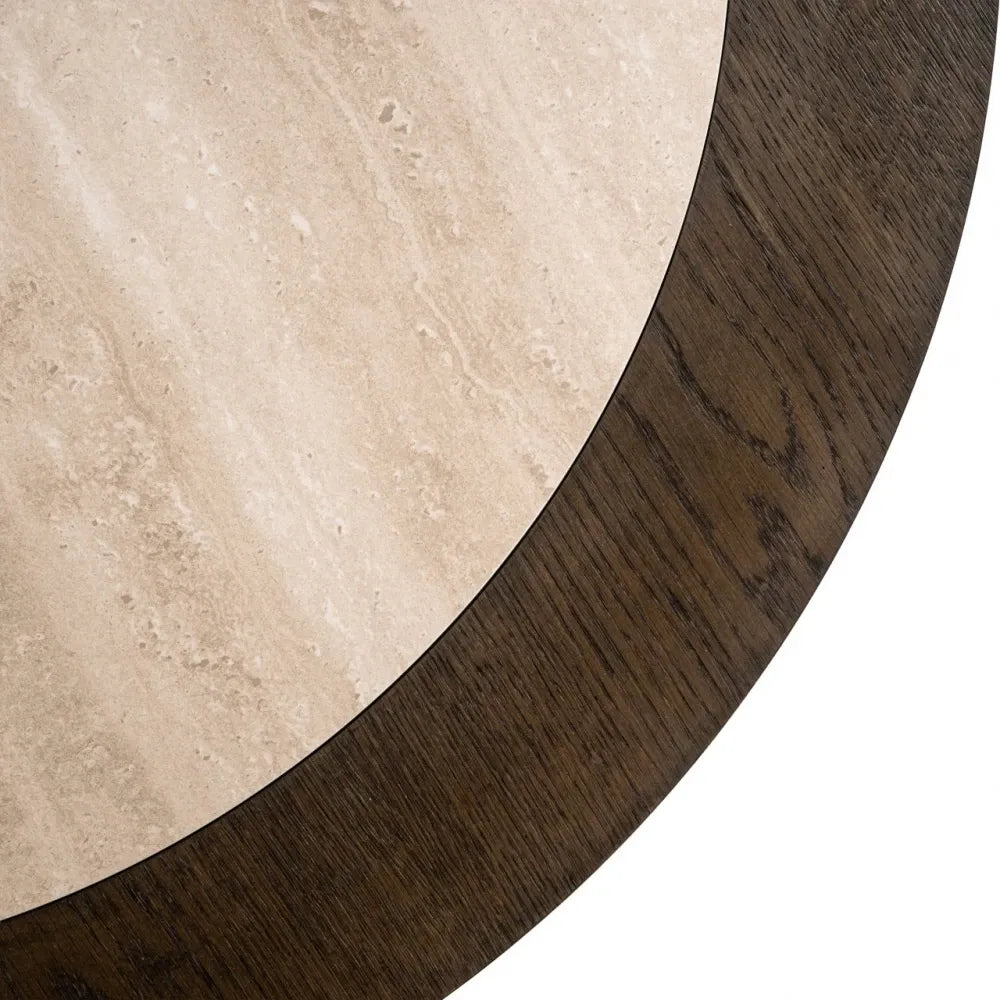 Masuta de cafea din Furnir de stejar Maro si Ceramica Bej D100xH38cm Nando Richmond interiors