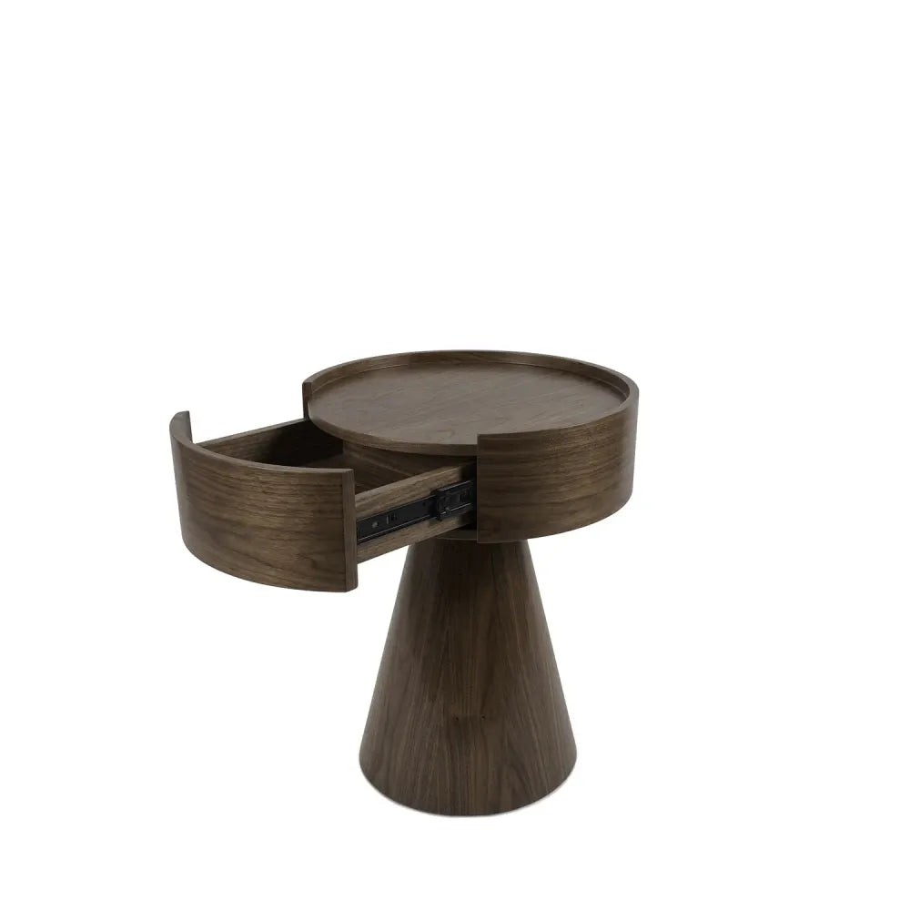 Noptiera rotunda cu sertar James de culoare nuc L40xH52cm