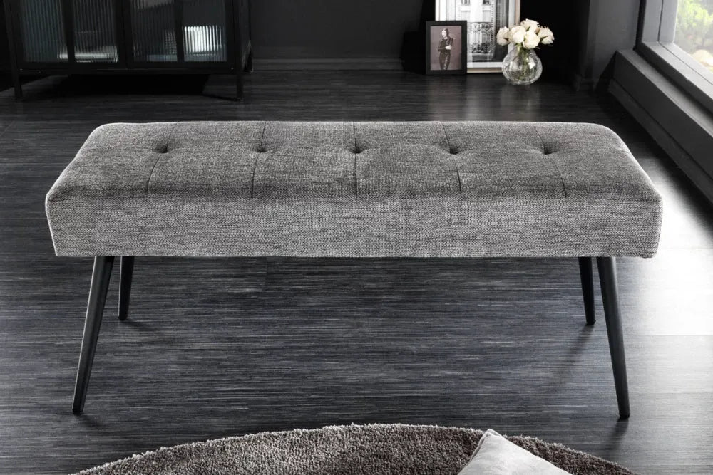 Bancheta din Metal Negru si Stofa Gri H35xL100cm Boutique