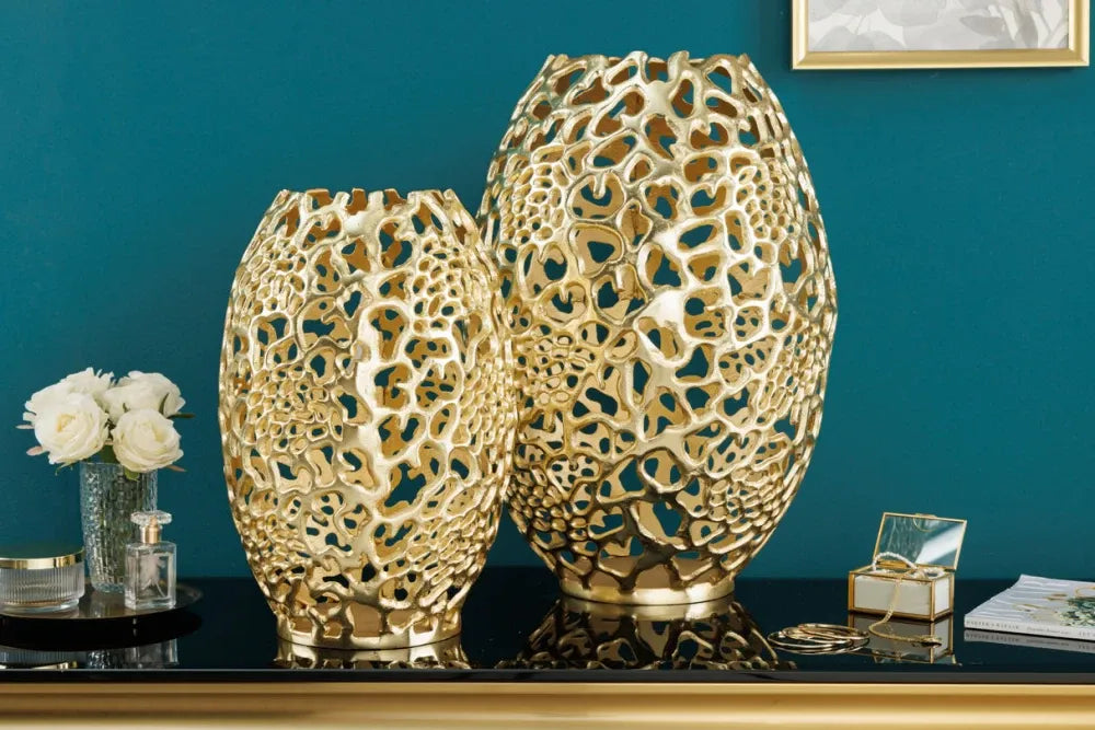 Vaza decorativa din Metal Auriu H38xL25cm Abstract Leaf