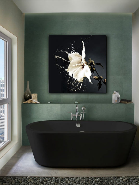 Tablou Patrat pe Sticla Alb Splash H100xL100cm