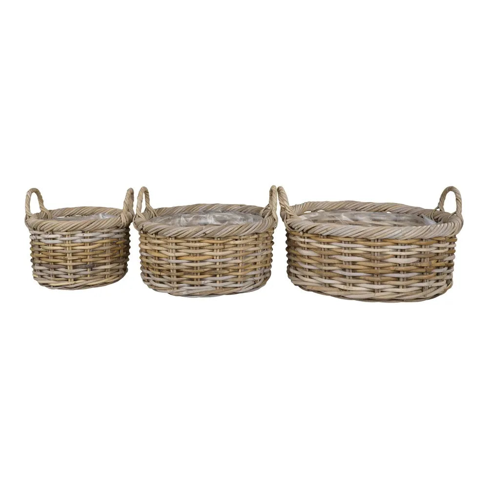 Set 3 cosuri din Ratan/Plastic Maro/Transparent H27/28/28xD30/40/50cm Kuta