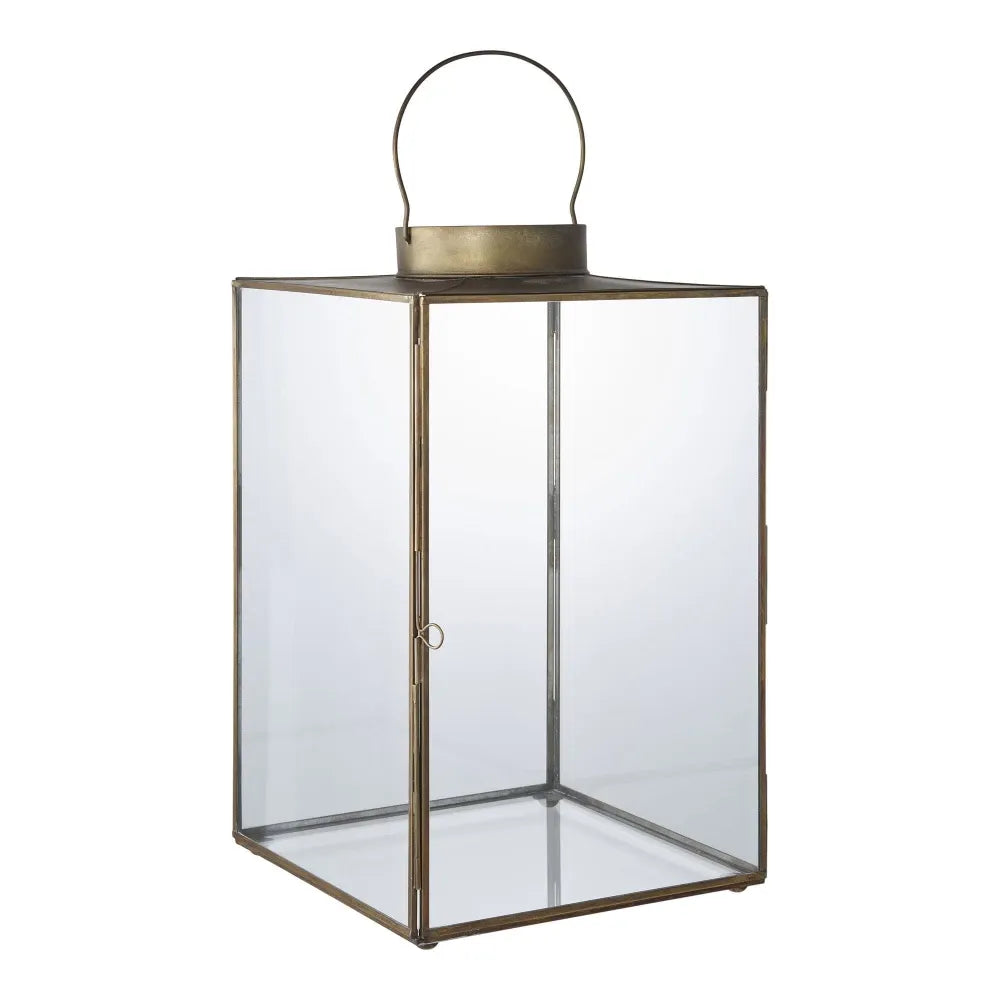 Felinar din Metal/Sticla Alama antichizata/Transparent H42xL24,5cm Mohali