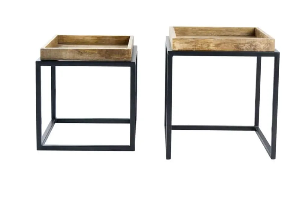 Set 2 masute laterale din Lemn de mango Maro si Metal Negru L42/45xH42/50cm Serviteur