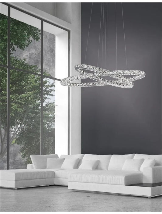 Lustra structura din Aluminiu Argintiu si abajur din Cristal Transparent H120xL85cm IP20 50W 3120lm 3500k CELINE