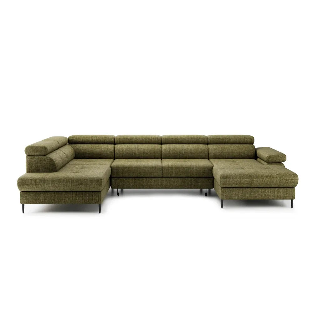 Colat U extensibil tapitat cu Chenille Verde cu lada depozitare Cordoba III