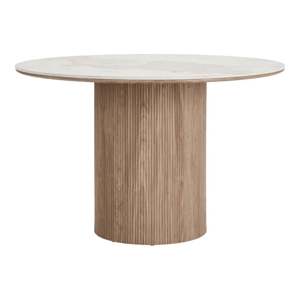 Masa din MDF+Furnir de stejar Maro si Ceramica Alb D120xH76cm Athens