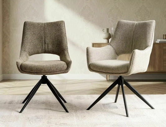 Scaun cu brate rotativ din Stofa Bej si Metal Negru H87xL59xA60cm Fino II
