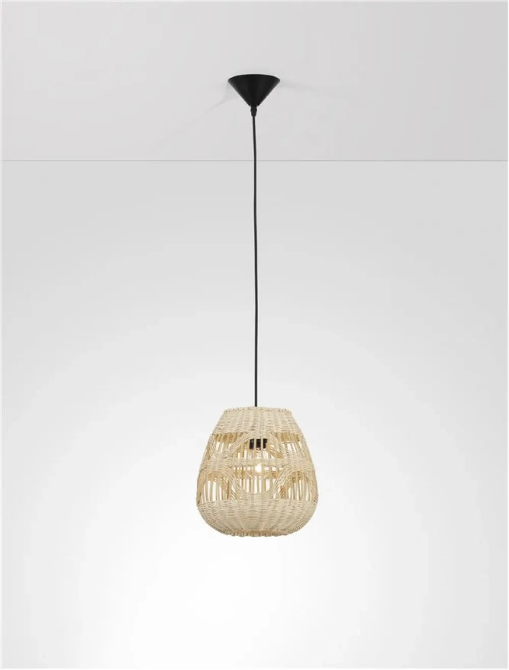 Pendul structura din Metal Negru si abajur din Ratan Bej H180xL27cm IP20 MARLO