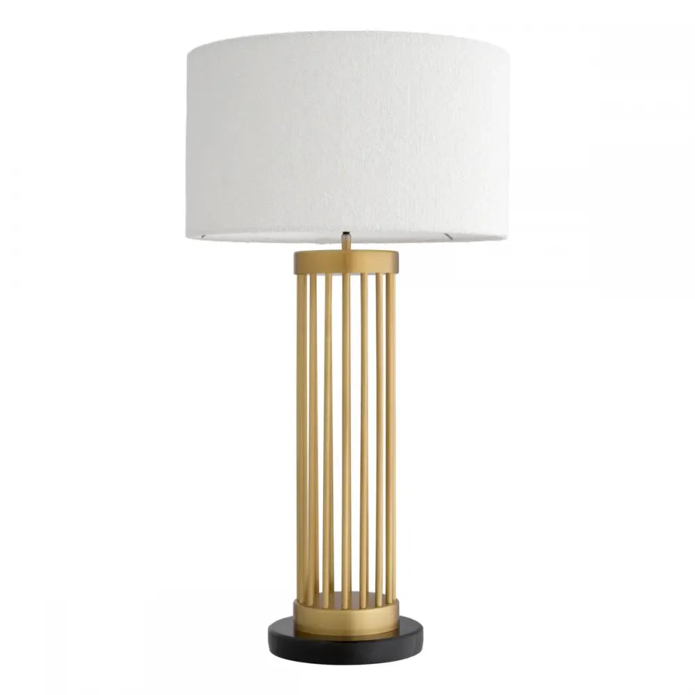 Veioza din Metal/Marmura Alama si Stofa boucle Alb H83xD45cm Condo Eichholtz