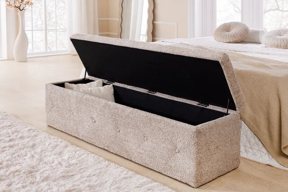 Bancheta cu spatiu de depozitare din Stofa boucle Grej H40xL140cm Extravagancia