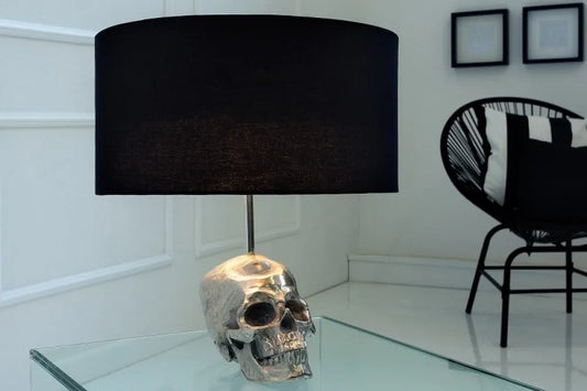 Veioza din Metal Argintiu si Textil Negru H44xD40cm Skull