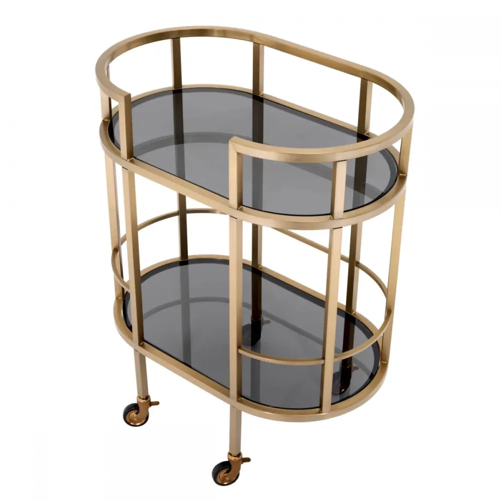 Carucior de servire Ovala din Otel inoxidabil Alama si Sticla Fumuriu L70xl43cm Townhouse Eichholtz