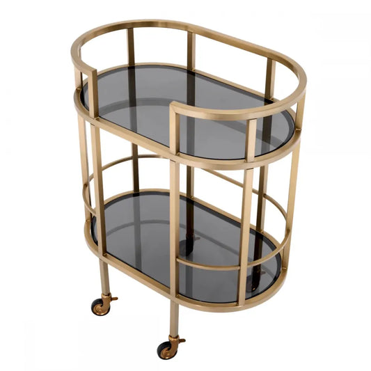 Carucior de servire Ovala din Otel inoxidabil Alama si Sticla Fumuriu L70xl43cm Townhouse Eichholtz