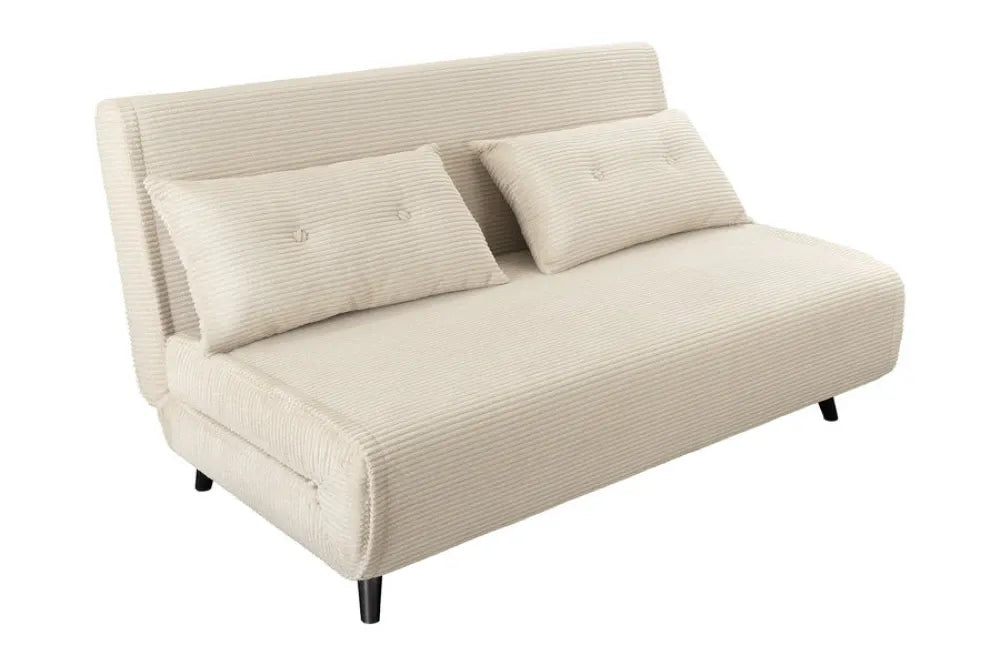 Fotoliu cu functie de dormit tapitat cu Raiat Bej si picioare din Lemn de pin Negru H83xL140xA90cm SMART MULTIFUNCTION