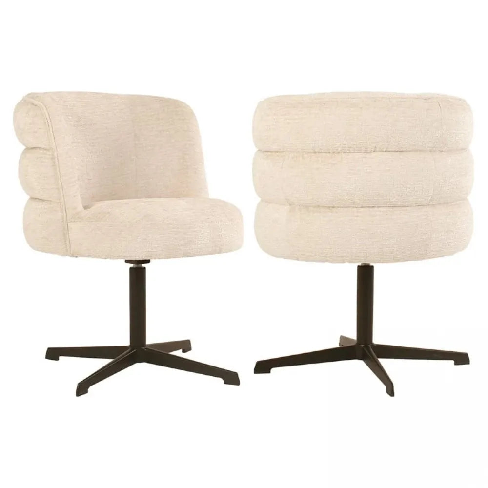 Scaun rotativ tapitat cu Stofa Crem cu picioare din Metal Negru H82xA63xL63cm Chadwick