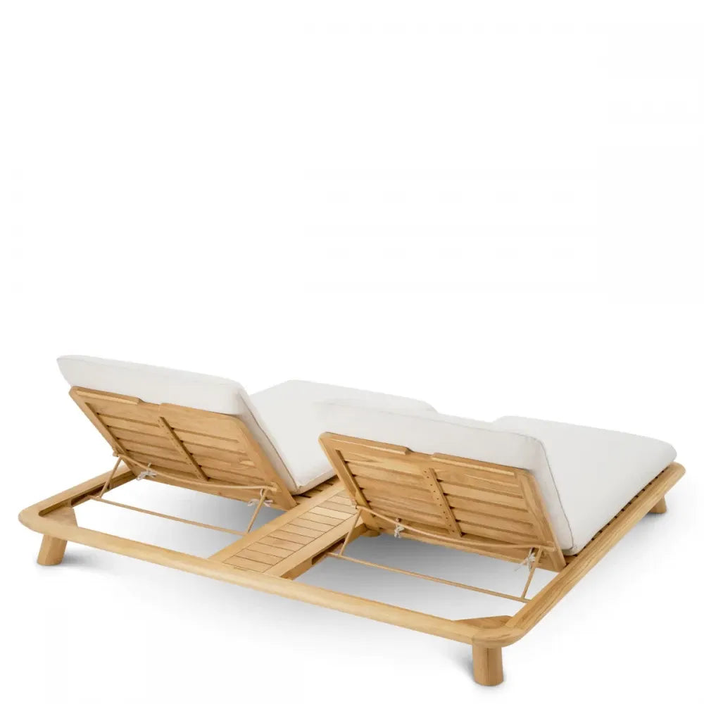 Sezlong dublu exterior din Lemn de tec Maro si Stofa Bej H96xL210cm Weston Eichholtz