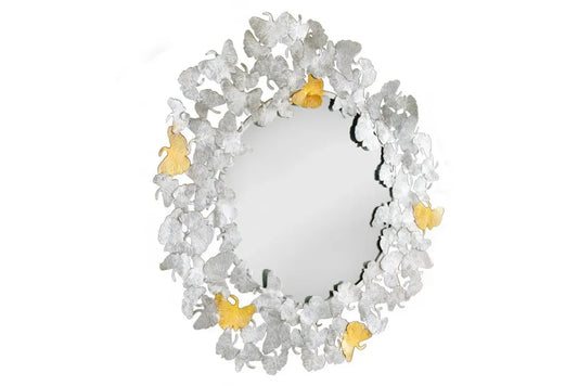 Oglinda cu rama din Metal Auriu/Argintiu D92cm Ginkgo Leaves