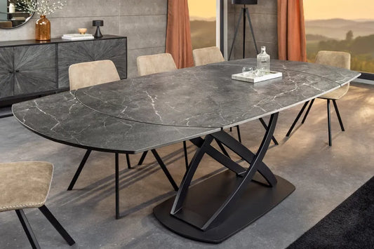 Masa extensibila din Ceramica Gri si Metal Negru L130-190xH75cm Inception
