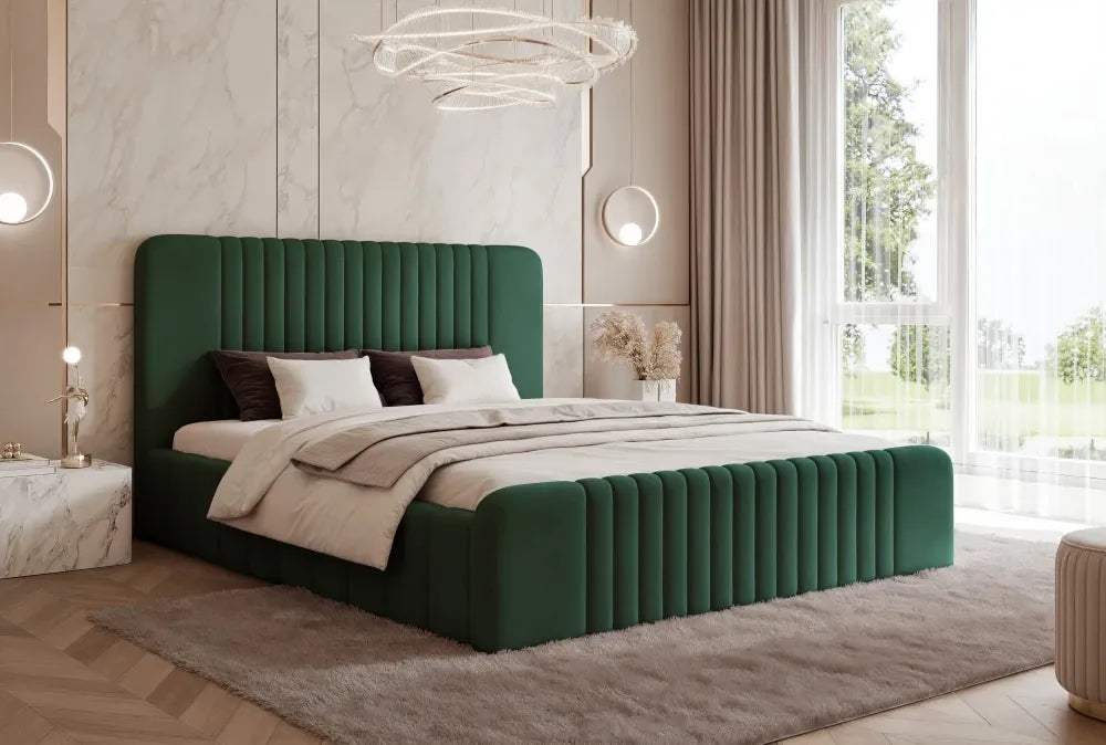 Pat 180 x 200 tapitat cu Catifea Dream velvet Verde inchis Polema