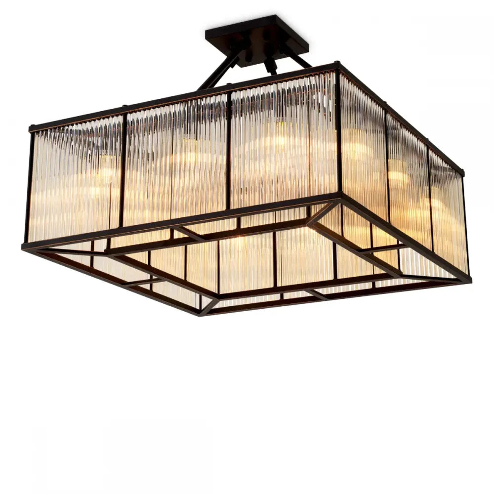 Plafoniera din Metal Bronz si Sticla Transparent H30xL80cm Bernardi Square Eichholtz