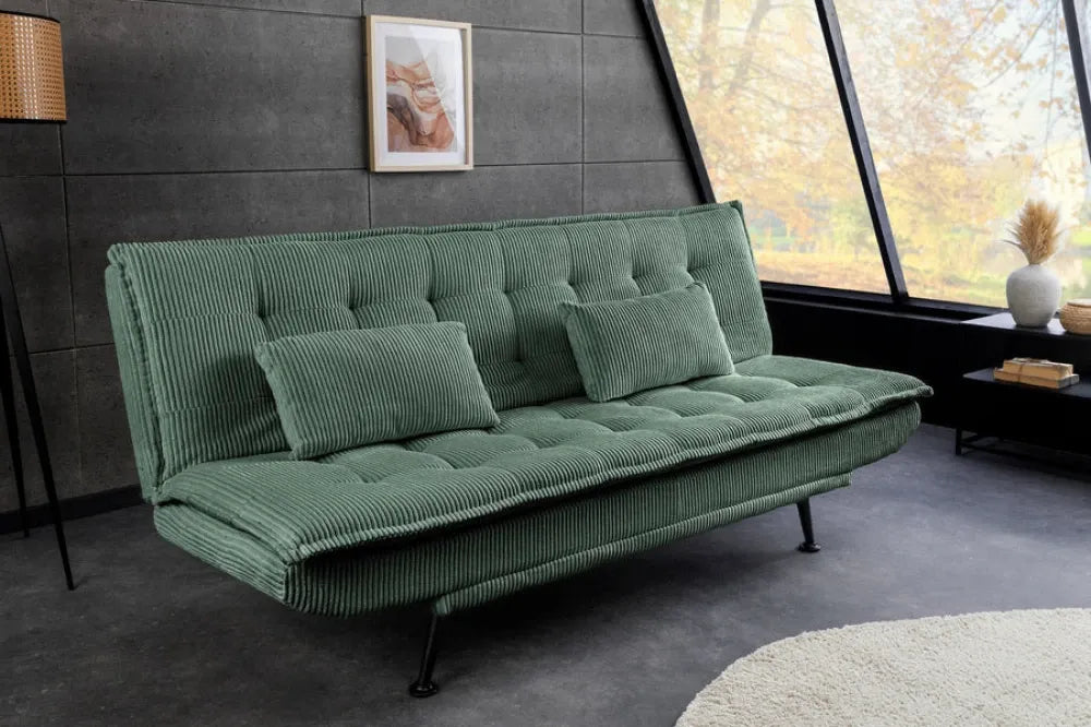 Canapea cu functie pat tapitata cu Catifea raiata Verde L195cm Jazz