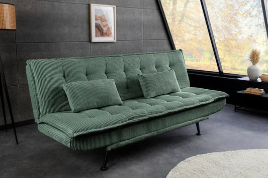 Canapea cu functie pat tapitata cu Catifea raiata Verde L195cm Jazz
