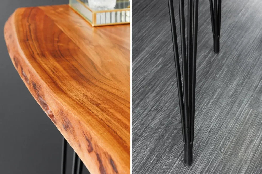 Masa bar din Lemn de salcam Maro si Metal Negru L140xH106cm Mammut hairpin