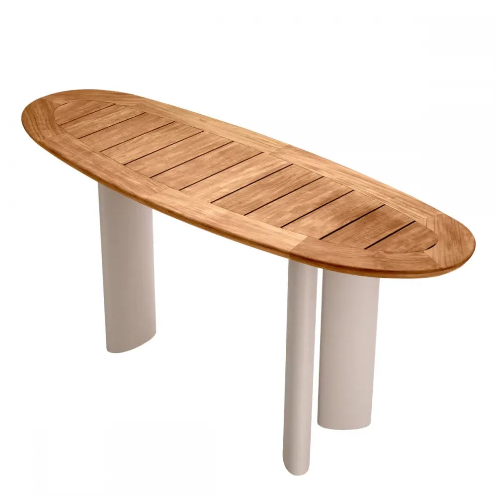 Consola de exterior din Metal Bej si Lemn de tec Maro H76.5xL158cm Free Form Eichholtz