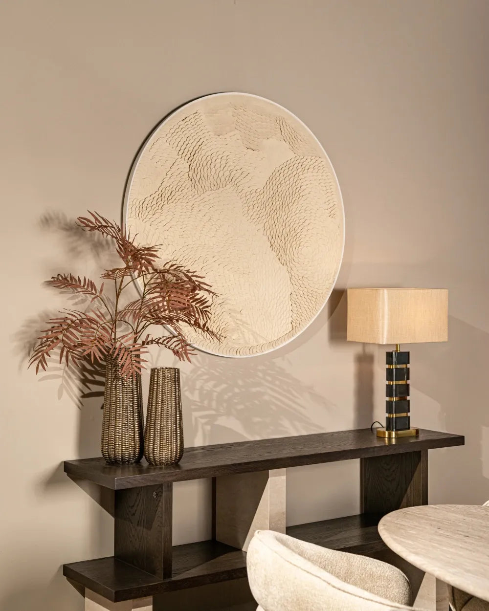 Decoratiune perete din Aluminiu|MDF|Piele|Hartie Alb/Negru L110xH110cm Flow