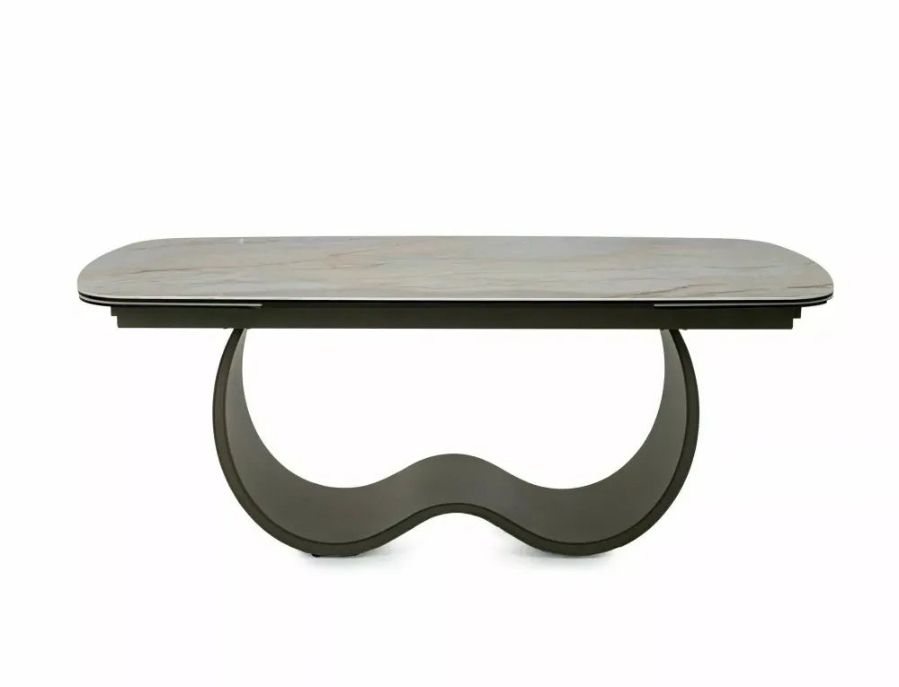 Masa extensibila din Metal Cupru si Sticla securizata+Ceramica Bej lucios L198-274xH76cm Casablanca