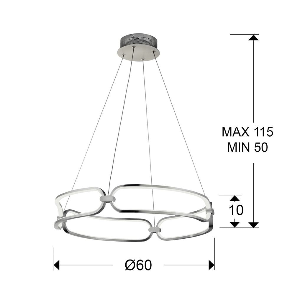 Lustra rotunda cu inaltime reglabila din Aluminiu Argintiu cu LED  D60xH115cm Colette
