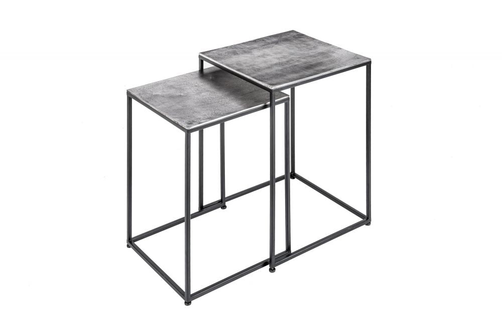 Set 2 masute de colt Patrata din Metal si Metal Gri/Negru L35/40xH50/55cm Elements