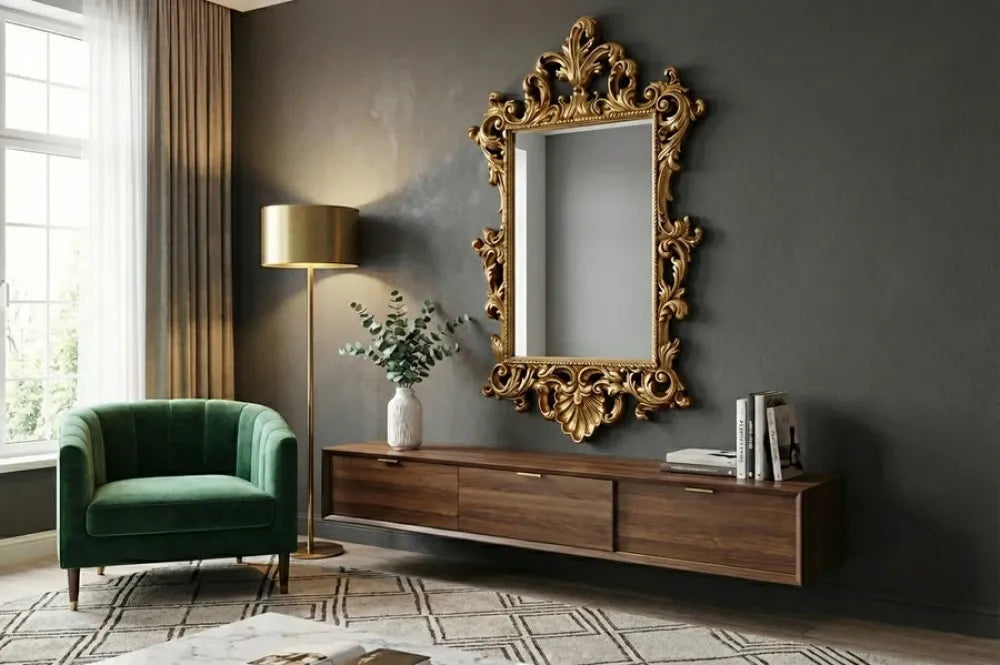 Oglinda cu rama din Poliuretan/MDF Auriu L82xH125cm OPULENT
