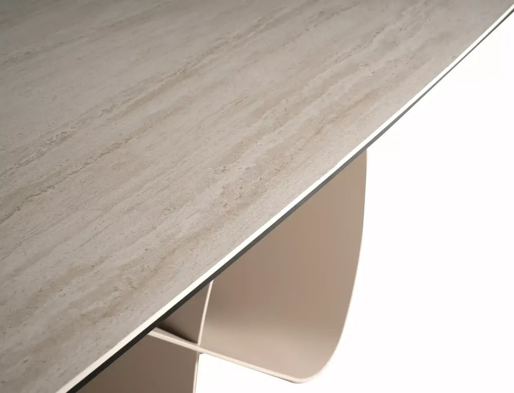 Masa extensibila din Metal Bej si Sticla securizata+Ceramica Bej mat L160-240xH76cm Infinity