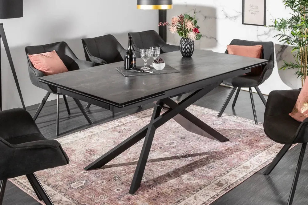 Masa extensibila dreptunghiulara din Ceramica Negru cu aspect de lava de 8-10 persoane L180/260x90cm Euphoria