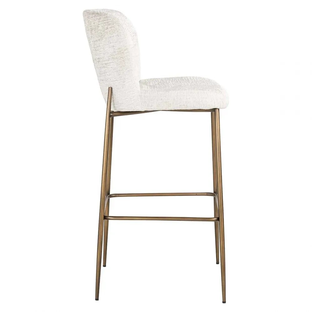 Scaun de Bar tapitat cu Stofa Crem cu picioare din Metal Alama H105xL51xA54cm Darby Richmond Interiors
