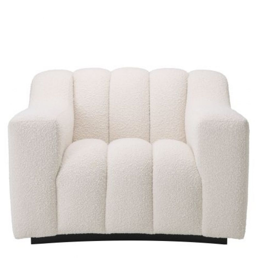 Fotoliu Kelly Eichholtz tapitat cu Stofa Boucle Crem cu baza din Lemn Negru H78.5xL107xA96cm